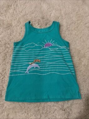 Cat & Jack Kids' Turquoise Sequin Dolphin Tank Top L 10/12